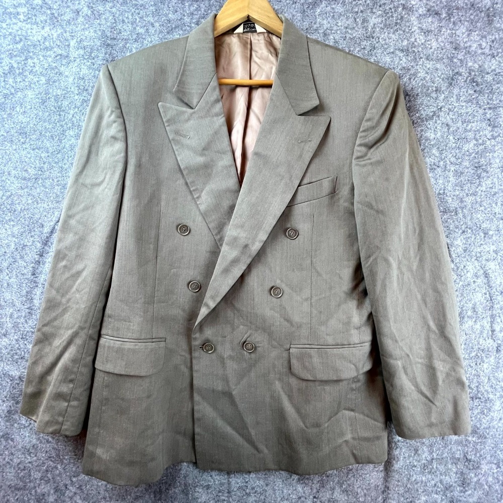 Cellini Uomo Blazer Jacket Mens 42 Taupe Herringbone Double Breasted Notch Lapel